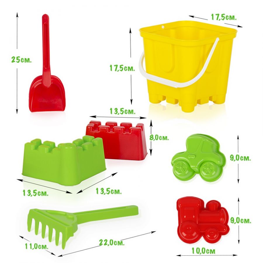 Песочный набор «Дворцовый» (4 формочки, совок, грабли, ведро)