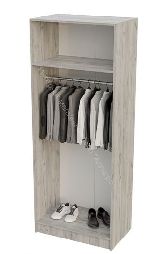 Шкаф распашной "Басса" (Бася) двухдверный со штангой ШК 554 Дуб крафт серый/Дуб крафт белый