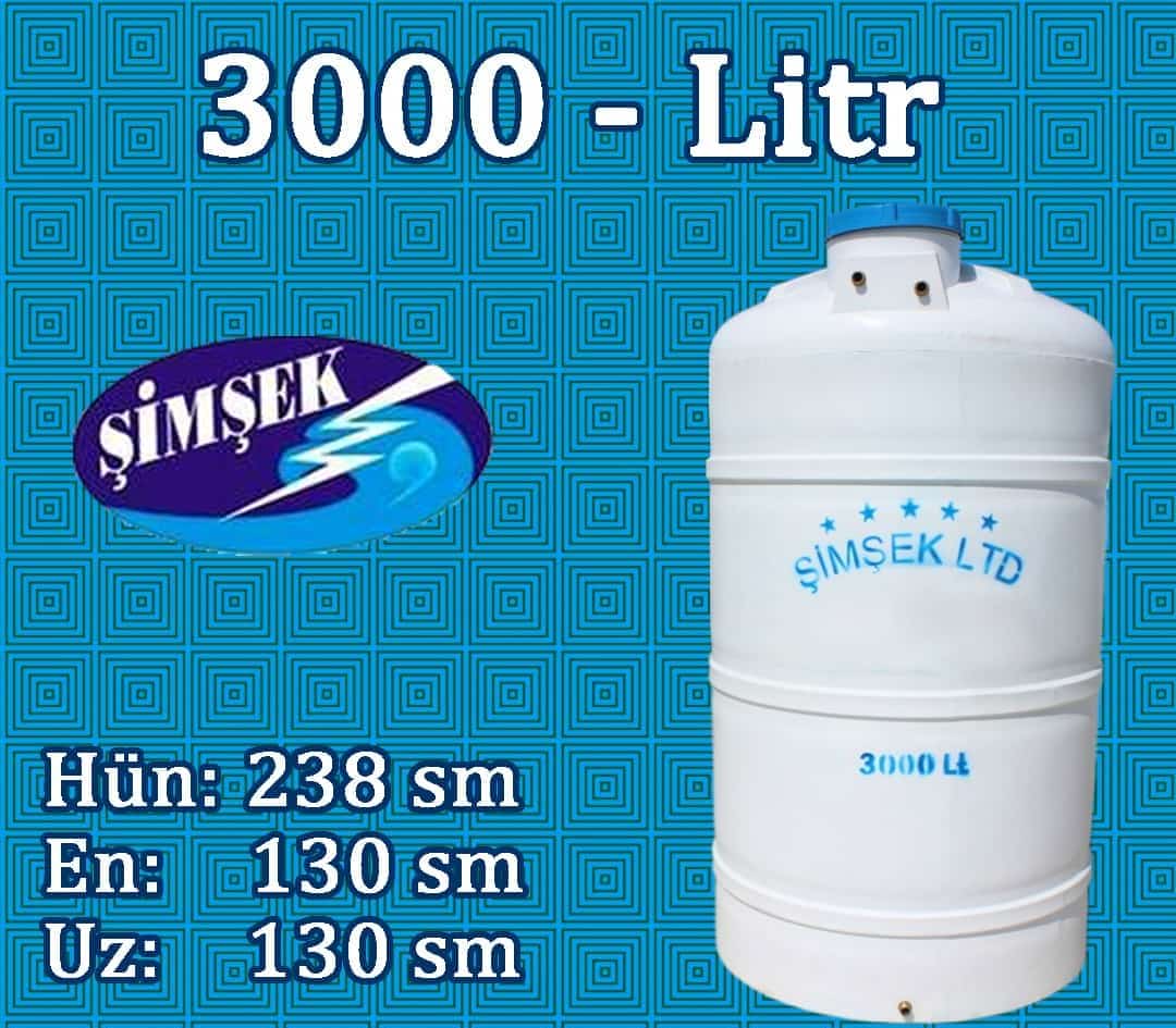 Su bakı 3000 litr Şimşek - 3 tonluq su çəni h=238