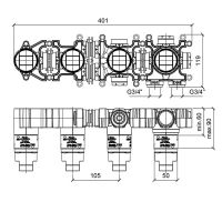 Встраиваемая часть однорычажного смесителя Almar Modular с переключателем на 3 положения E169005 схема 2