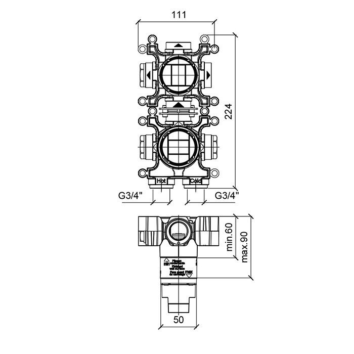 Скрытая часть смесителя ALMAR Modular E176906 схема 2