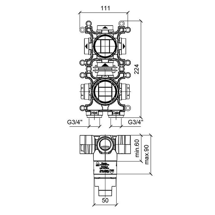 Скрытая часть смесителя ALMAR Modular E186906 схема 2