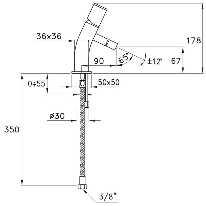 Смеситель Stella Bamboo Quadro для раковины на 1 отверстие 3224 с донным клапаном схема 4