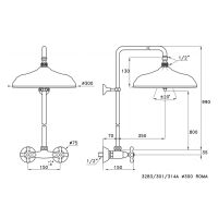 Душевой комплект Stella Roma 3283/301/314A-90: смеситель штанга+ручной+верхний душ 90мм схема 8