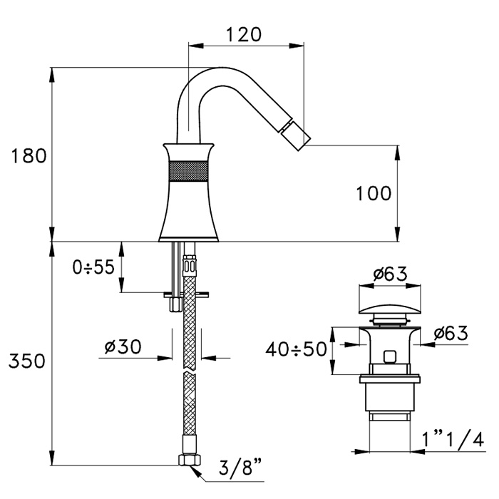 Смеситель для биде Stella 130 CT 00302 CR00 схема 3