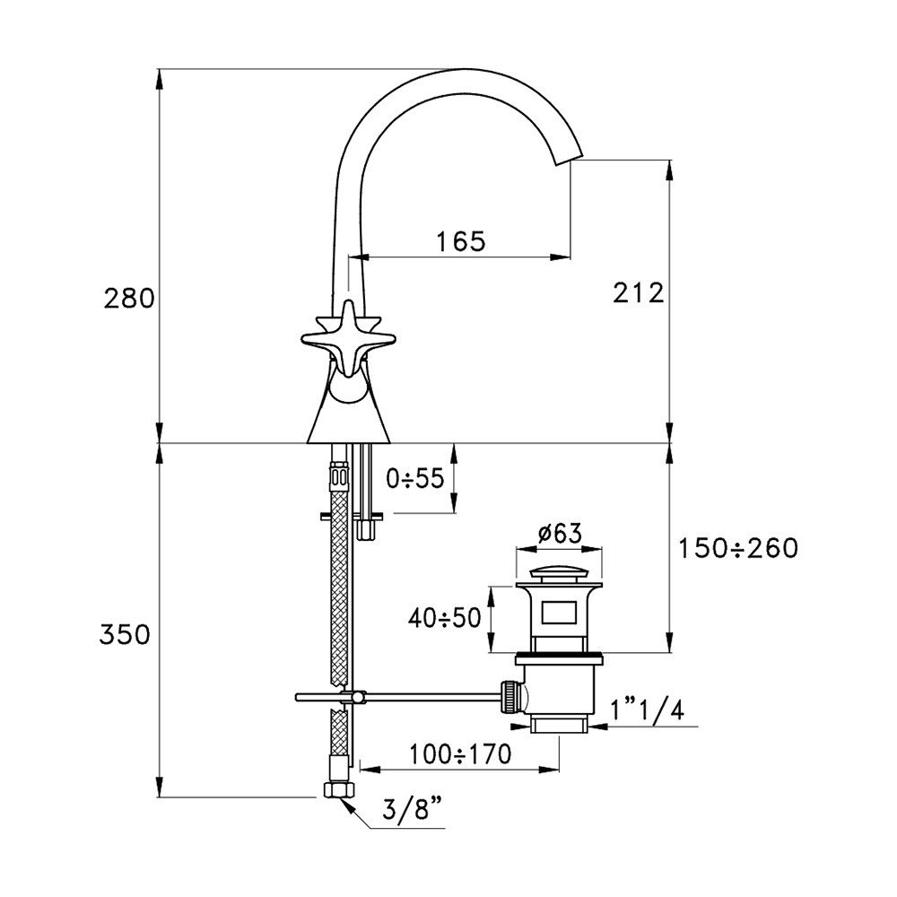 Смеситель для раковины Stella 130 CT 00004 CR00 схема 2