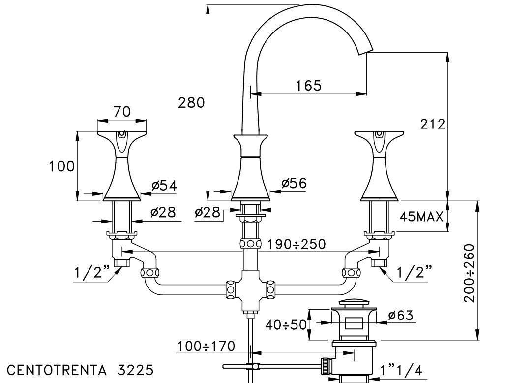 Смеситель для раковины Stella 130 CT 00015 CR00 схема 2