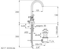 Смеситель Stella Eccelsa для раковины на 1 отверстие 3217 с донным клапаном схема 4