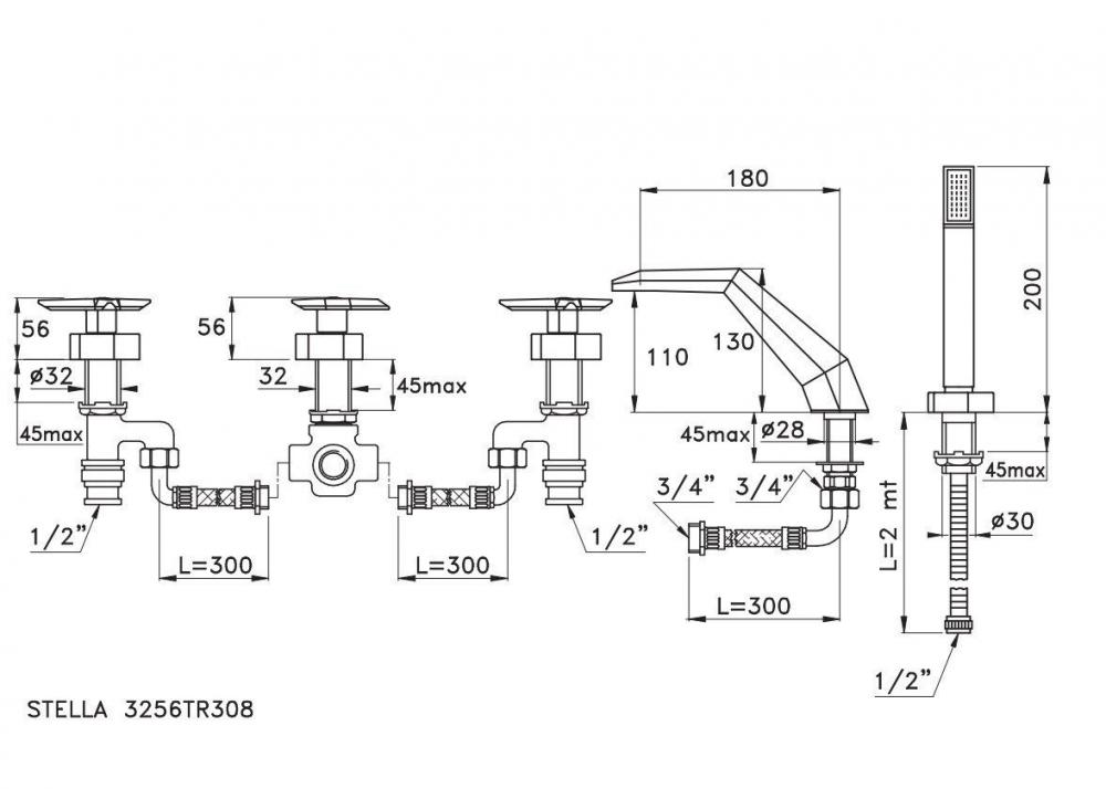 Смеситель для ванны Stella Titian TT 01405 схема 2