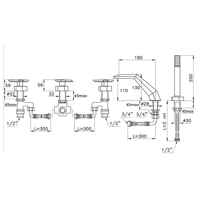 Смеситель для ванны Stella Titian TT 01405 схема 3