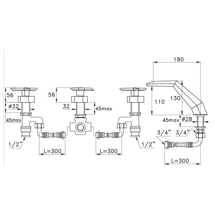 Смеситель для ванны Stella Titian TT 01301 схема 3