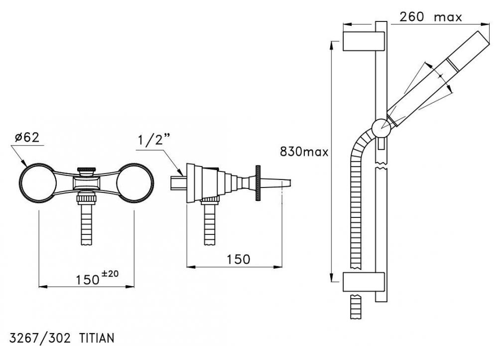 Смеситель для ванны Stella Titian TT 02011 CR00 схема 2