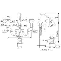 Смеситель для биде Stella Aster на 3 отверстия 3605 с донным клапаном схема 3