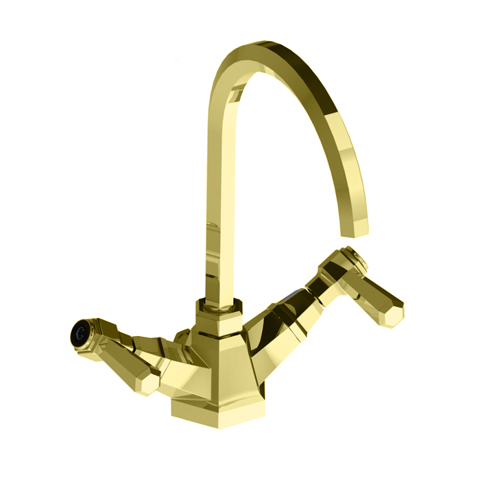 Изображение Смеситель Stella Eccelsa Leve для раковины на 1 отв. 3217P с донным клапаном и высоким изливом цвет: золото 24К