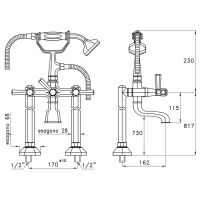 Смеситель Stella Eccelsa Leve для ванны напольный 3274CL306 с ручным душем цвет: золото 24К схема 4