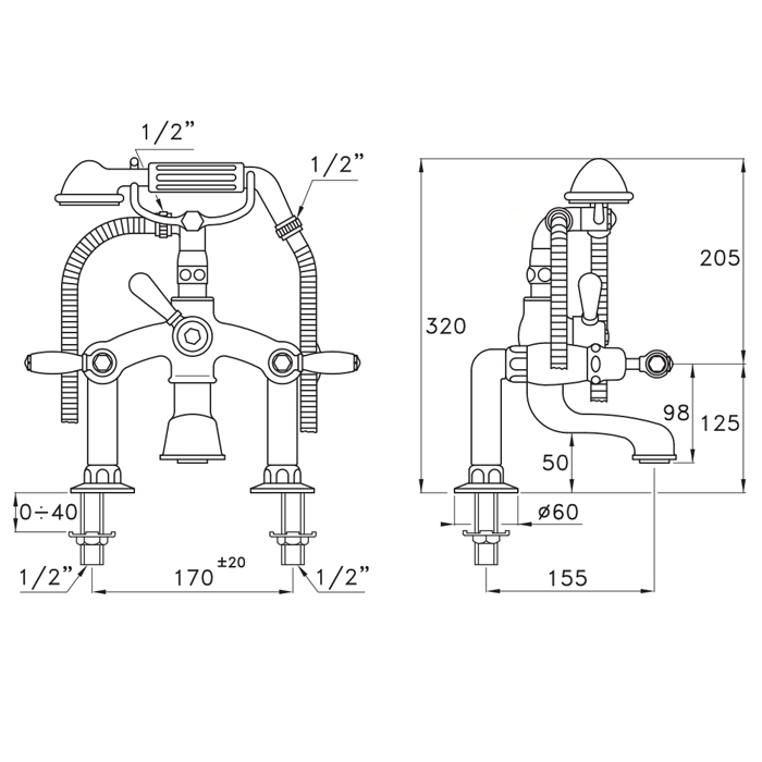 Смеситель Stella Italica Leve для ванны 3274/306 с ручным душем схема 4