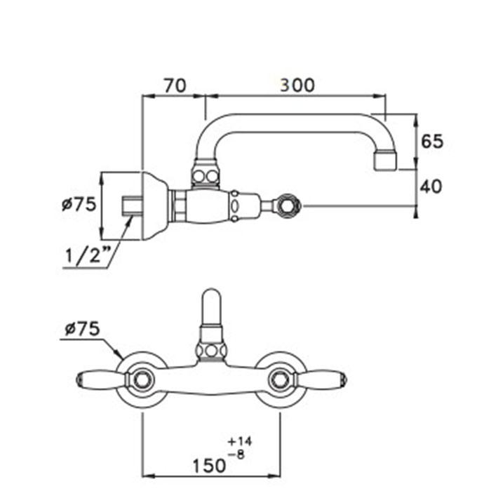 Смеситель Stella Italica Leve для мойки настенный 3245/200 схема 4