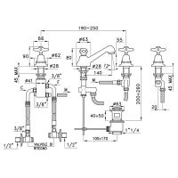 Смеситель Stella Italica для раковины на 3 отверстия 3224PTC с донным клапаном схема 4