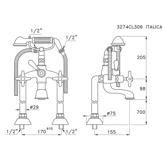 Напольный смеситель для ванны Stella Italica 3274CL306 с ручным душем ФОТО