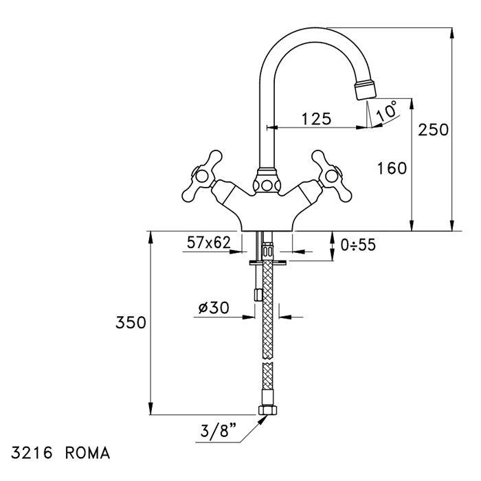 Смеситель Stella Roma для раковины на 1 отверстие 3216 схема 3