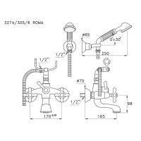 Смеситель Stella Roma для ванны 3274/305/6 с ручным душем схема 3