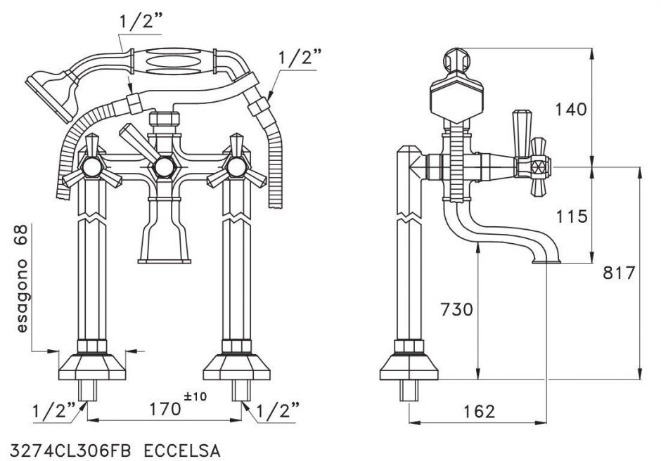 Напольный смеситель Stella Eccelsa для ванны 3274CL306FB с ручным душем цвет: золото ФОТО