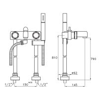 Напольный смеситель Stella Timeaster для ванны 3267/CL306 с ручным душем круглая ручка d=52мм схема 2