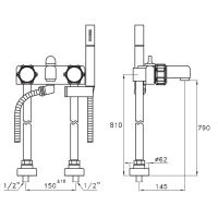 Напольный смеситель Stella Timeaster для ванны 3267/CL306 с ручным душем ручка d=65мм схема 2