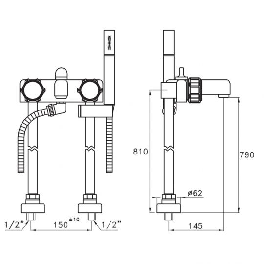 Напольный смеситель Stella Timeaster для ванны 3267/CL306 с ручным душем ручка d=65мм ФОТО