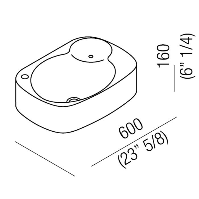 Раковина Agape Nivis 60x45x16 см 1 отв. цвет: белый схема 2