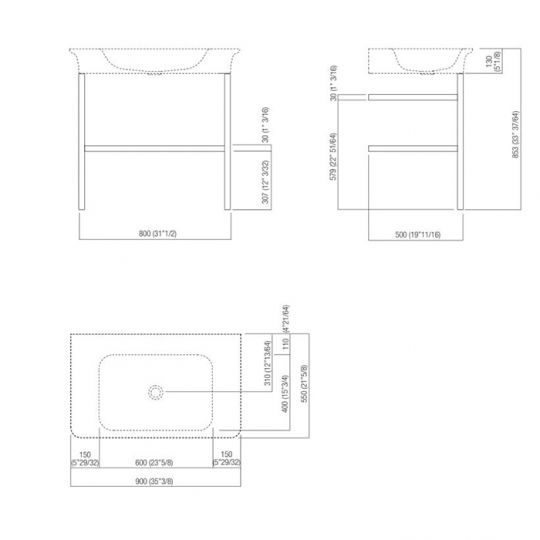 Консоль Agape Novecento XL под раковину с полкой 85.2x49.7x72.7 см цвет: матовый темный серый ФОТО