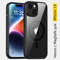 Чехол прозрачный для iPhone 15 с MagSafe Titanium Black