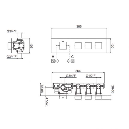 Смеситель Carimali ilQuadro  21030EST/O-CR ФОТО