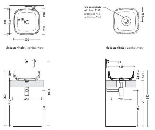 Раковина Flaminia Flag 40 Countertop Basin 40х40 ФОТО