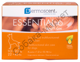 Средство по уходу за кожей для собак Dermoscent Essential 6 spot-on вес 10-20 кг 4 пипетки x 1,2 мл