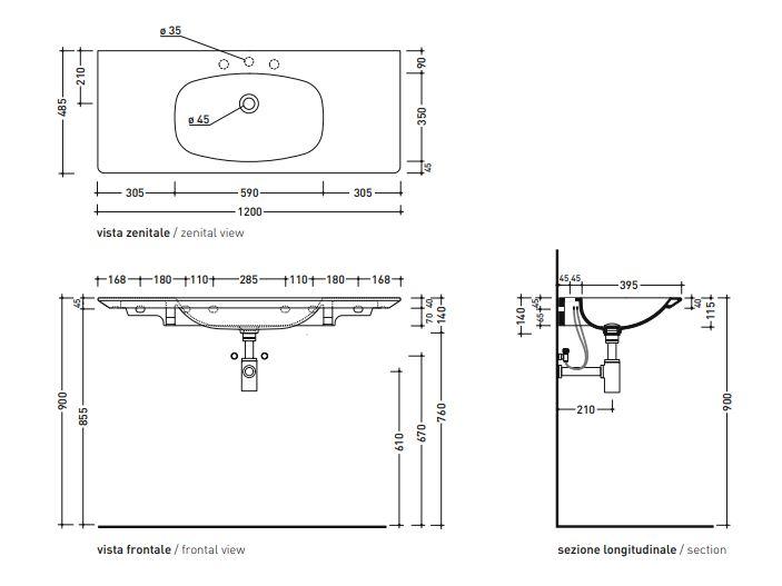 Раковина Flaminia NudaFlat 120 Wall Hung Console 120х48,5 схема 3