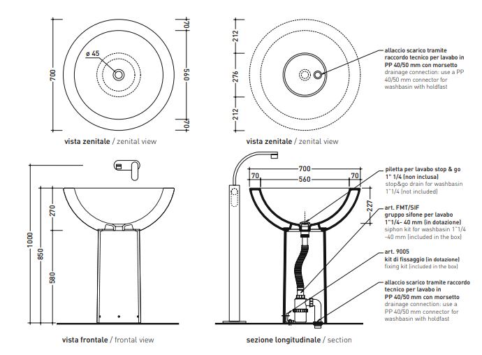 Накладная раковина Flaminia Fonte 70 Basin On Pedestal 70х70 ФОТО