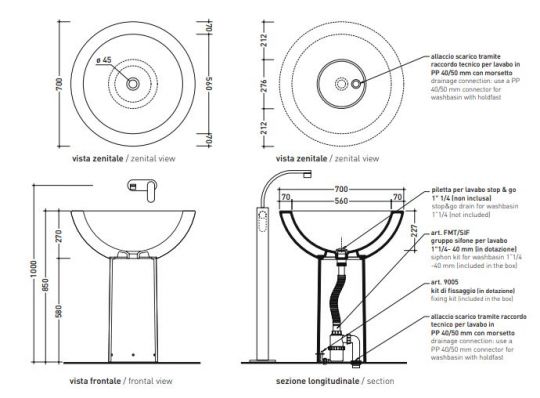 Раковина Flaminia Fonte 70 Basin On Pedestal 70х70 ФОТО