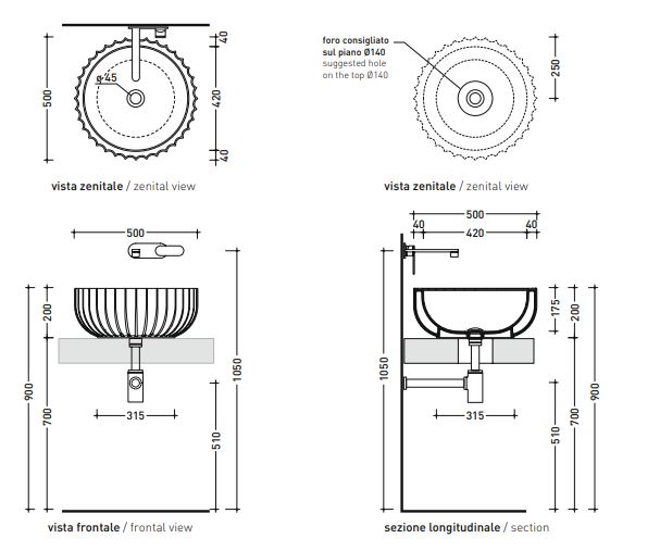 Накладная раковина Flaminia Settecento Countertop Basin 50х50 ФОТО