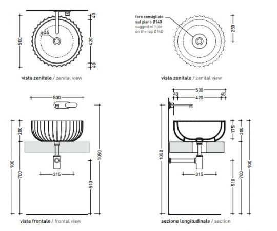 Раковина Flaminia Settecento Countertop Basin 50х50 ФОТО