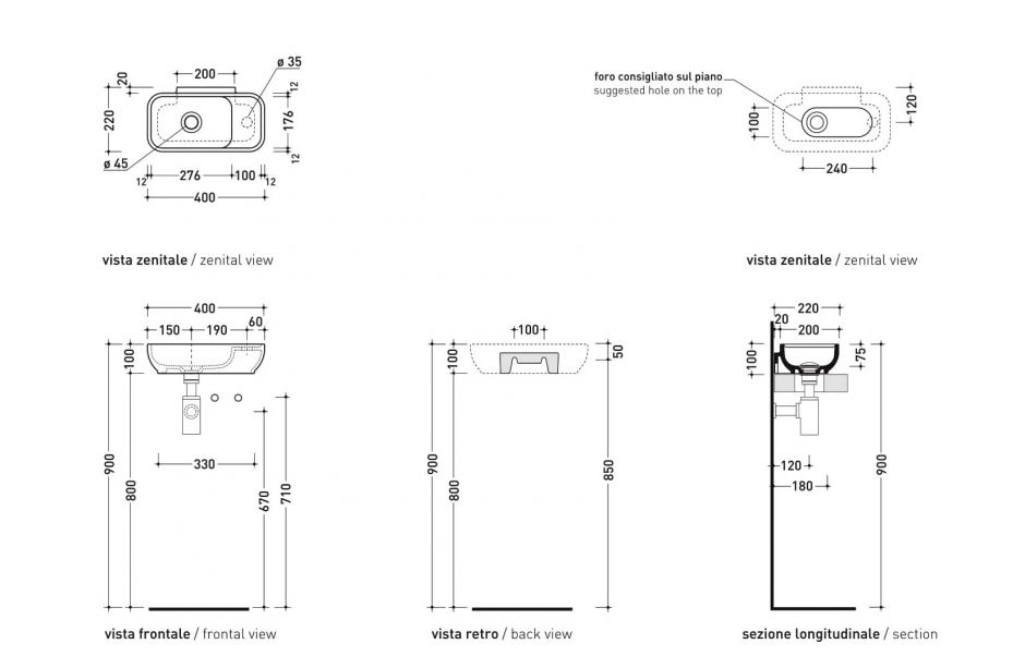 Подвесная раковина Flaminia Pass 40x22 Countertop - Wall Hung Basin ФОТО