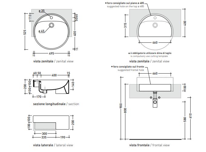 Полувстраиваемая раковина Flaminia Twin Set 42 Semi-Inset Basin 425х425 ФОТО