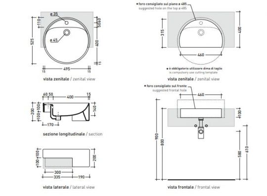 Раковина Flaminia Twin Set 42 Semi-Inset Basin 42,5х42,5 ФОТО