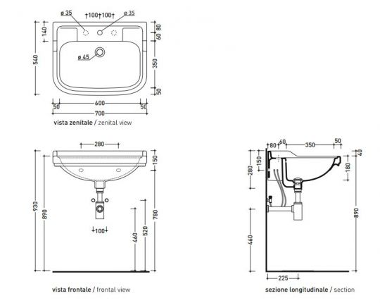 Раковина Flaminia Efi 70 Wall Hung Or Suitable For Pedestal 70х54 ФОТО