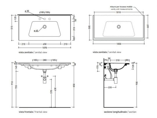 Раковина Flaminia Bloom 105 Wall Hung - For Furniture Console 107х51,5 ФОТО