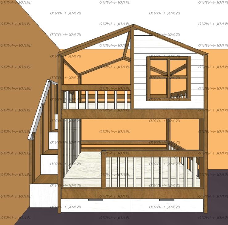 Кровать двухъярусная, Кровать-домик Roof №5AF