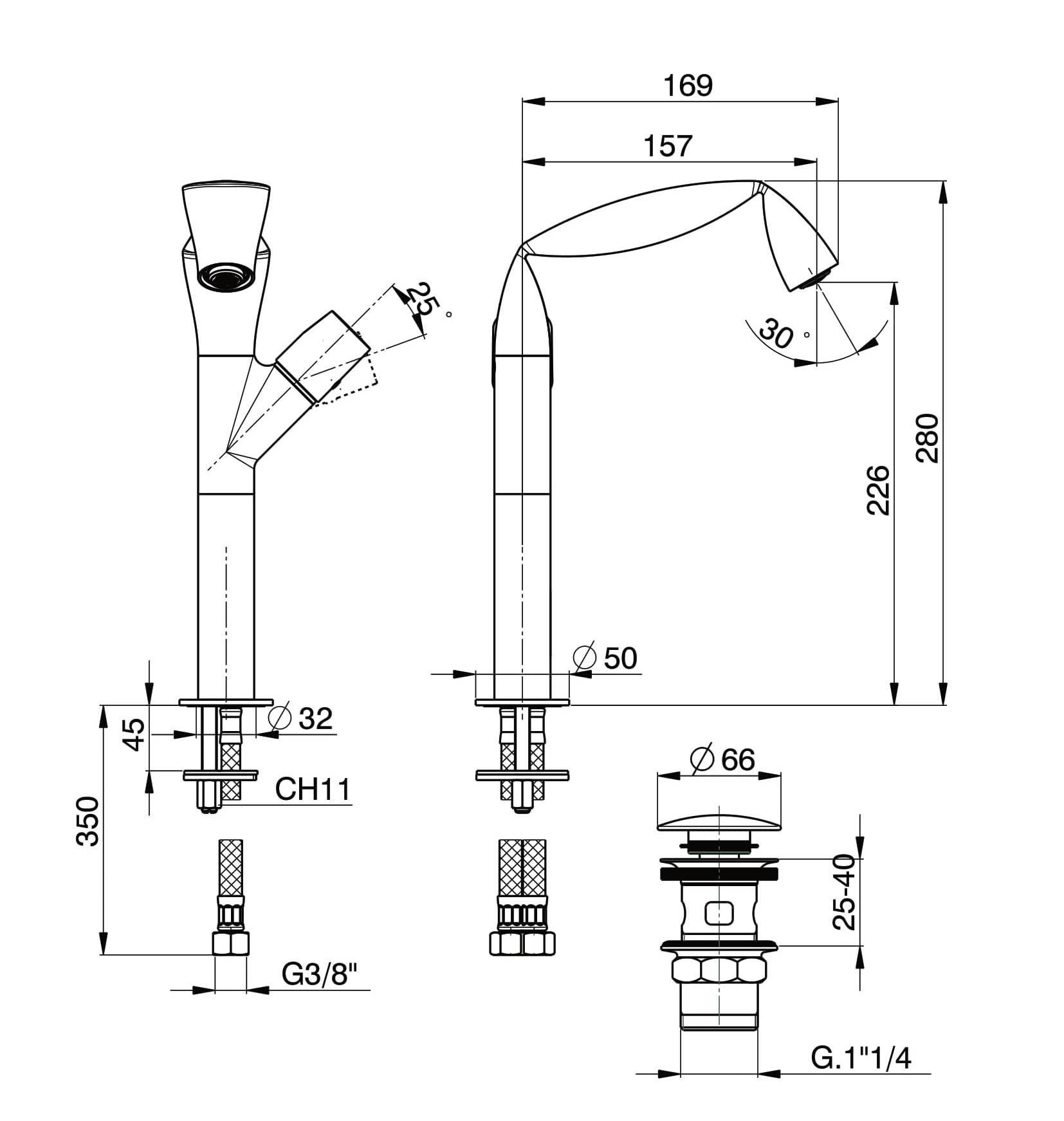 Смеситель Flaminia Fold High Single Lever Mixer схема 2