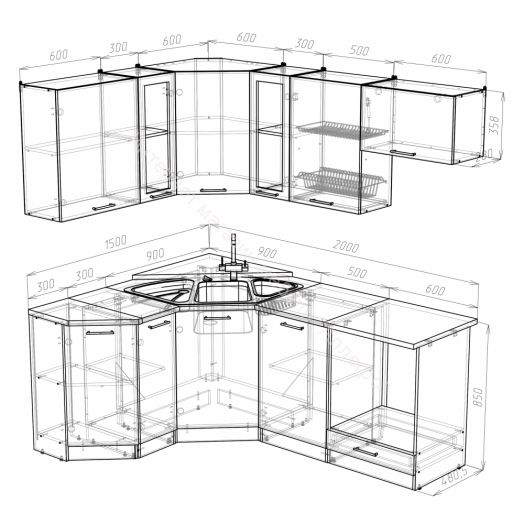 Кухонный гарнитур Лира мега оптима 2000х1500 мм