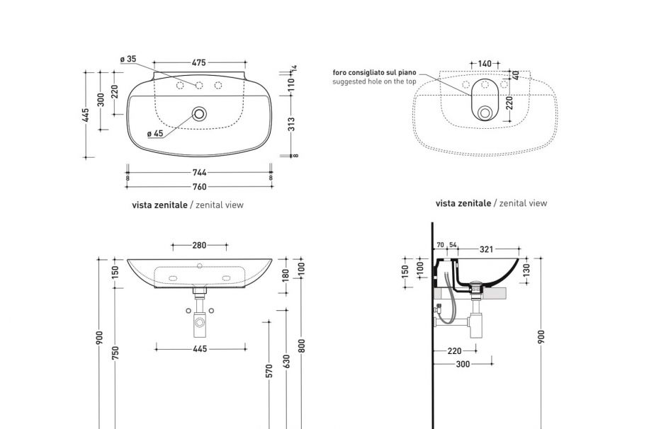 Подвесная раковина Flaminia NudaSlim 75 Countertop - Wall Hung Basin ND75PR 76х445 ФОТО