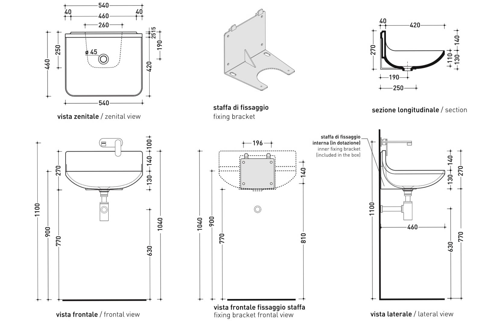 Раковина Flaminia Plate 54 Wall Hung Basin 54х46 схема 5